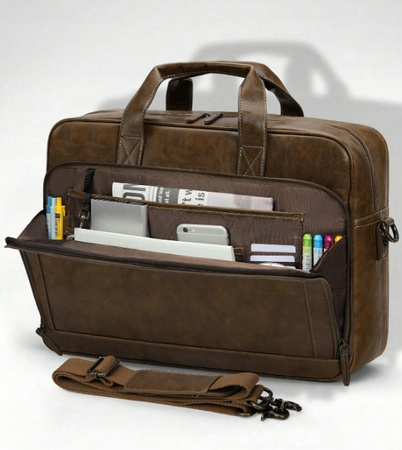 TORBA MĘSKA NA LAPTOPA 15,6" SKÓRZANA BRĄZOWA NA RAMIĘ DOKUMENTY EKO Z03