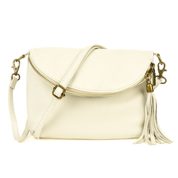 Ecru Torebka Damska Skóra Naturalna Listonoszka Klapa B75 : Kolory - Ecru, Kremowy