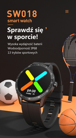 SMARTWATCH MĘSKI CZARNY PASEK SPORTOWY PULS KROKI G. ROSSI SW018-1 WŁASNE TARCZE