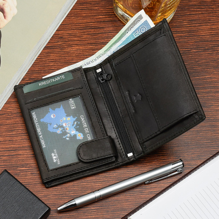 Zestaw Męski Skórzany Portfel Pionowy Rękawiczki  L/XL Czarne Beltimore T83