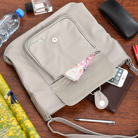 Torebka Skórzana Damska A4 Duża Polska Skóra Siwa T71 : Kolory - Szary, Srebrny