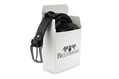 Beltimore Skórzany Pasek Męski Czarny Wąski E06 : Kolory - Czarny, Rozmiar Pasków - R.150-165 Cm