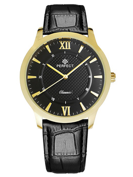 Zegarek Męski PERFECT C460-8 Czarny pasek skórzany Czarna tarcza