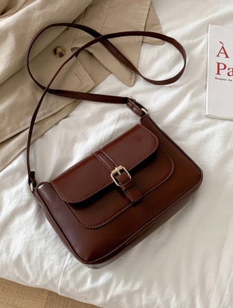 DAMSKA TOREBKA BRĄZOWA NA PASKU LISTONOSZKA BORDOWA NA RAMIĘ SKÓRZANA D09