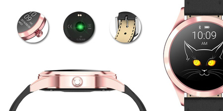 SMARTWATCH DAMSKI CZARNY PASEK SKÓRZANY KROKI POWIADOMIENIA TARCZE G.Rossi SW017-6