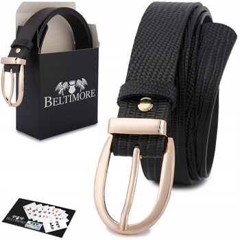 Skórzany Pasek Damski Do Spodni Sukienki Czarny Skóra Nat 3 Cm Beltimore D92 : Kolory - Czarny, Rozmiar Pasków - R.80-95 Cm