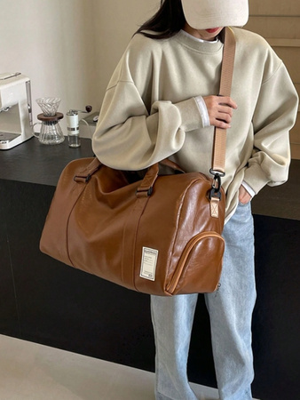 Torba podróżna brązowa skórzana Turystyczna sportowa Na buty Pojemna W02