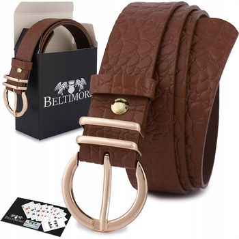 Skórzany Pasek Damski Do Spodni Sukienki Skóra Croco Brązowy 3 Cm Beltimore E58 : Kolory - Brązowy, Beżowy, Rozmiar Pasków - R.100-115 Cm