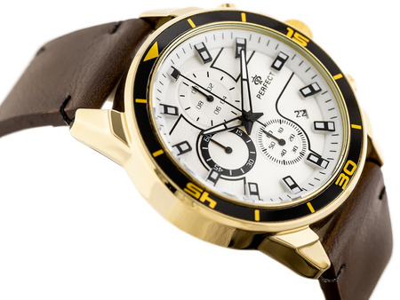 ZEGAREK MĘSKI PERFECT CH02L - CHRONOGRAF Brązowy pasek skórzany + BOX