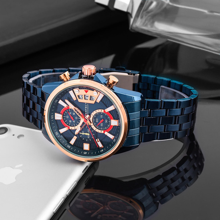 ZEGAREK MĘSKI GRANATOWA BRANSOLETA CHRONOGRAF PERFECT M504CH-06 + BOX