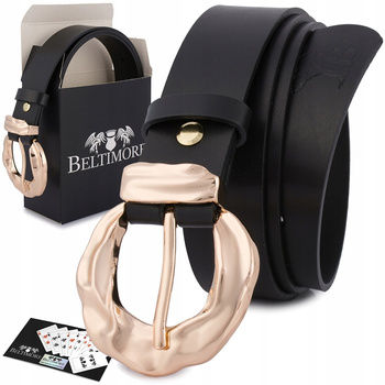 Skórzany Pasek Damski Do Spodni Sukienki Czarna Skóra Nat 3 Cm Beltimore D96 : Kolory - Czarny, Rozmiar Pasków - R.90-105 Cm