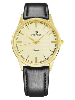Zegarek Męski PERFECT C453-5 Czarny pasek skórzany Złota tarcza