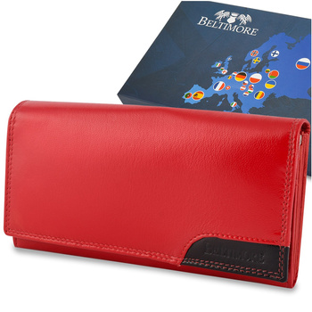 Damski Skórzany Portfel Duży Poziomy Retro Rfid Czerwony Beltimore 040 : Kolory - Czerwony