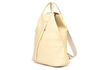 Beżowy Vera Pelle Włoski Plecak Skórzany Damski Mały T52 : Kolory - Brązowy, Beżowy