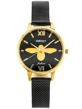 ZEGAREK DAMSKI PERFECT S639 - WAŻKA Czarna bransoleta siatka czarna tarcza + BOX