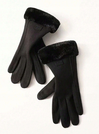 RĘKAWICZKI DAMSKIE CZARNE OCIEPLANE ZIMOWE Z FUTERKIEM DO TELEFONU MODNE
