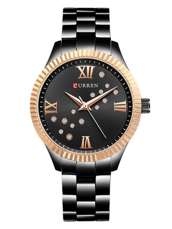 ZEGAREK DAMSKI CURREN 9009 Czarna bransoleta Cyrkonie + BOX