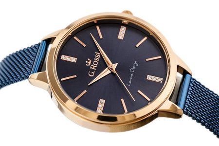 ZEGAREK DAMSKI G. ROSSI - 10296B3-6F3 Granatowa bransoleta  + BOX