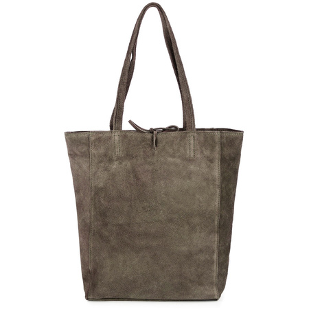 Damska Włoska Skórzana Torebka Worek A4 Troczek Taupe W18 : Kolory - Brązowy, Beżowy