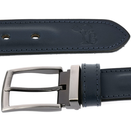 Pasek Męski Skórzany Pudełko Granatowy Metal Klamra Beltimore A60 : Kolory - Granatowy, Rozmiar Pasków - R.115-130 Cm