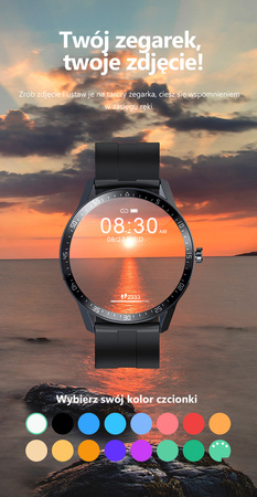 SMARTWATCH MĘSKI CZARNY PASEK SPORTOWY PULS KROKI G. ROSSI SW018-1 WŁASNE TARCZE