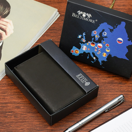 Zestaw Męski Skórzany Portfel Pionowy Rękawiczki  L/XL Czarne Beltimore T83