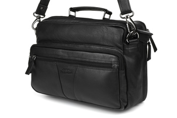 Torba męska skórzana czarna Pozioma Trzykomorowa do pracy Beltimore Q69