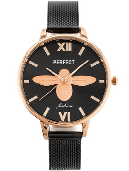 ZEGAREK DAMSKI PERFECT S638 - WAŻKA Czarna bransoleta czarna tarcza + BOX
