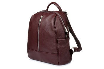Bordowy Włoski Plecak Skórzany A4 Damski Pojemny Solidny C78 : Kolory - Czerwony
