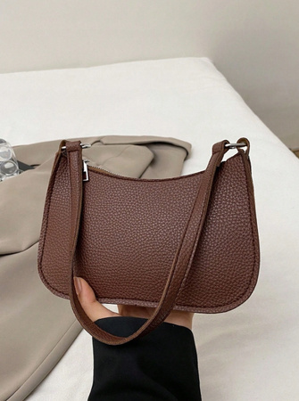CIEMNO BRĄZOWA TOREBKA DAMSKA NA RAMIĘ SKÓRZANA EKO MAŁA ZAMEK DO PRACY D12