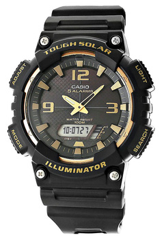 Zegarek Męski CASIO SOLAR AQ-S810W-1A3VDF Czarny pasek skórzany + BOX