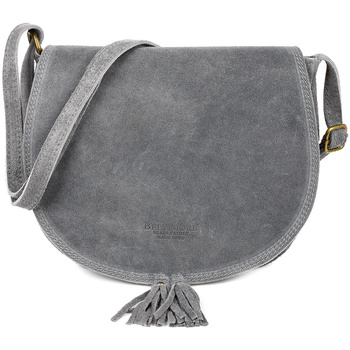 Szara Torebka Podkówka Listonoszka Damska Skóra Włoska Miękka B66 : Kolory - Szary, Srebrny