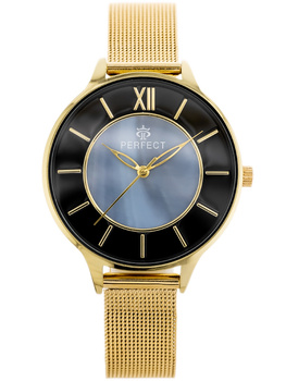 ZEGAREK DAMSKI PERFECT F346-5 Złota bransoleta Czarna tarcza + BOX