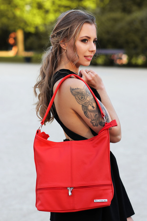 Czerwona Skórzana Listonoszka Dwa Paski Beltimore I66 : Kolory - Czerwony