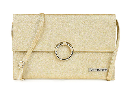 Złota Brokatowa Oryginalna Damska Torebka Kopertówka Na Pasku Usztywniana W63 : Kolory - Żółty, Złoty