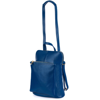 Skórzany Plecak Damski Torba 2W1 Elegancki A4 Włoski Pojemny Niebieski Vera Pelle S40 : Kolory - Niebieski