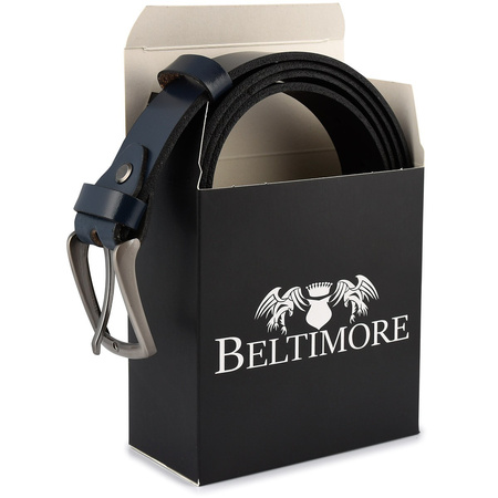 Beltimore Skórzany Pasek Męski Granatowy Wąski E12 : Kolory - Granatowy, Rozmiar Pasków - R.150-165 Cm