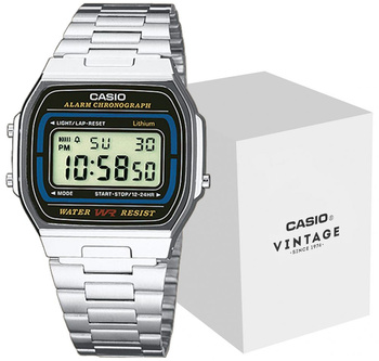 Zegarek męski CASIO A164WA-1VES Cyfrowy Srebrna bransoleta Retro