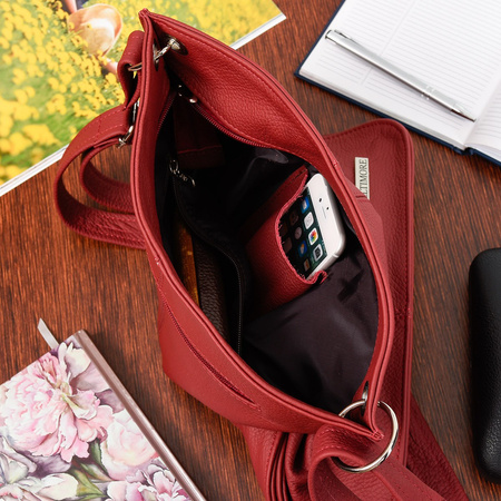 Bordowa Torebka Damska Skórzana Listonoszka Duża A4 Beltimore 972 : Kolory - Czerwony