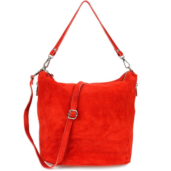 Skórzana Listonoszka Damska Zamszowa Na Ramię Włoska Torebka Vera Pelle Czerwona W17 : Kolory - Czerwony