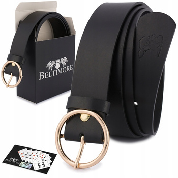 Skórzany Pasek Damski Do Spodni Sukienki Czarna Skóra Nat. 3,5 Cm Beltimore B80 : Rozmiar Pasków - R.85-100 Cm