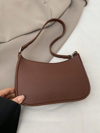 CIEMNO BRĄZOWA TOREBKA DAMSKA NA RAMIĘ SKÓRZANA EKO MAŁA ZAMEK DO PRACY D12