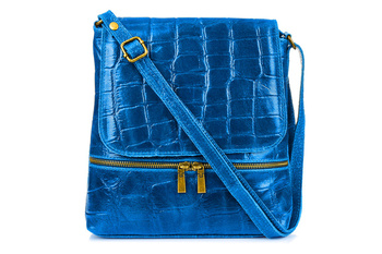 Niebieska Damska Skórzana Włoska Listonoszka Pionowa Klapa B69 : Kolory - Niebieski