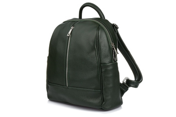 Ciemno- Zielony Włoski Plecak Skórzany A4 Damski Pojemny Solidny C78 : Kolory - Zielony