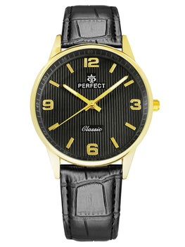 Zegarek Męski PERFECT C457-7 Czarny pasek skórzany Czarna tarcza WIZYTOWY ELEGANCKI