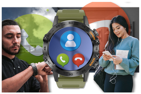 SMARTWATCH MĘSKI ZIELONY PASEK WYKONYWANIE POŁĄCZEŃ CIŚNIENIOMIERZ GRAVITY GT9-12 