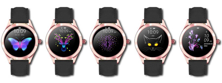 SMARTWATCH DAMSKI CZARNY PASEK SKÓRZANY KROKI POWIADOMIENIA TARCZE G.Rossi SW017-6