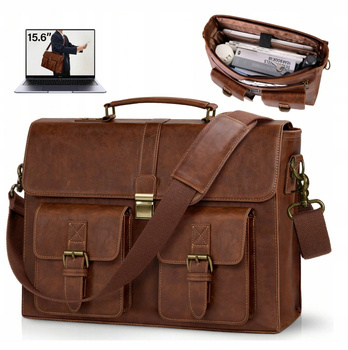 TORBA MĘSKA SKÓRZANA NA LAPTOPA DOKUMENTY BRĄZOWA AKTÓWKA EKO DO PRACY H03