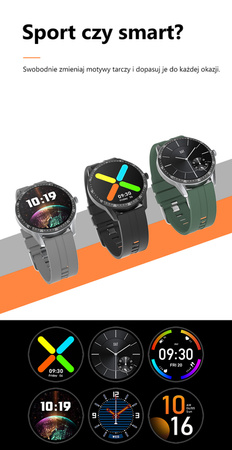 SMARTWATCH MĘSKI CZARNY PASEK SPORTOWY PULS KROKI G. ROSSI SW018-1 WŁASNE TARCZE
