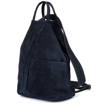 Granatowy Vera Pelle Włoski Plecak Skórzany Damski Mały T53 : Kolory - Granatowy